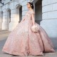 V Neck Champagne Quinceanera Dresses 2024 Off Shoulder Golden Sequin Sweet 15 16 Birthday Party Gown