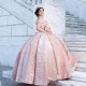 V Neck Champagne Quinceanera Dresses 2024 Off Shoulder Golden Sequin Sweet 15 16 Birthday Party Gown