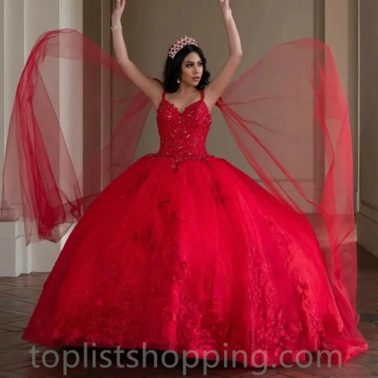 Red Ball Gown Sweet 16 Quinceanera Dresses 2024 Off Shoulder Beads Appliques Lace Tull Vestidos De 15 Anos