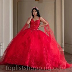 Red Ball Gown Sweet 16 Quinceanera Dresses 2024 Off Shoulder Beads Appliques Lace Tull Vestidos De 15 Anos