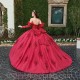 Red Crystal Sequined Ball Gown Quinceanera Dresses Sweetheart 3D Flowers Ruffles Corset Sweet 15 Vestidos De Anos