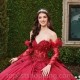 Red Crystal Sequined Ball Gown Quinceanera Dresses Sweetheart 3D Flowers Ruffles Corset Sweet 15 Vestidos De Anos