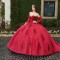 Red Crystal Sequined Ball Gown Quinceanera Dresses Sweetheart 3D Flowers Ruffles Corset Sweet 15 Vestidos De Anos