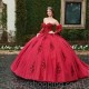 Red Crystal Sequined Ball Gown Quinceanera Dresses Sweetheart 3D Flowers Ruffles Corset Sweet 15 Vestidos De Anos