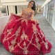 Off Shoulder Red Mexi Ball Gown Quinceanera Dresses Luxury Golden Appliques Beads Sweet 16 Dress