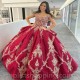 Off Shoulder Red Mexi Ball Gown Quinceanera Dresses Luxury Golden Appliques Beads Sweet 16 Dress