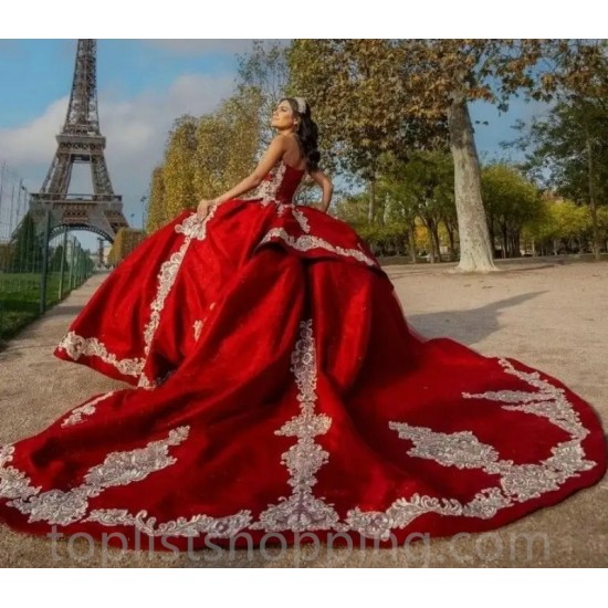 Sequins Red Quinceanera Dress 2024 Embroidery Ball Gown Lace Applique Bead Mexican Sweet 16 Vestidos De XV Anos