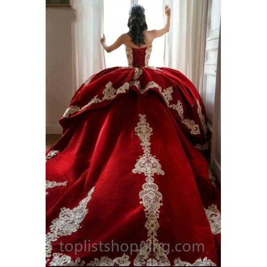 Sequins Red Quinceanera Dress 2024 Embroidery Ball Gown Lace Applique Bead Mexican Sweet 16 Vestidos De XV Anos