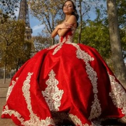 Sequins Red Quinceanera Dress 2024 Embroidery Ball Gown Lace Applique Bead Mexican Sweet 16 Vestidos De XV Anos