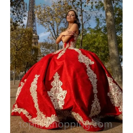 Sequins Red Quinceanera Dress 2024 Embroidery Ball Gown Lace Applique Bead Mexican Sweet 16 Vestidos De XV Anos