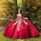 Off Shoulder Red Quinceanera Dress Ball Gown Gold Appliques Lace Beaded Tull Sweet 16 Vestidos De 15 Años