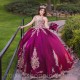 Beads Red Quinceanera Dresses Gold Applique Lace Ball Gown Princess Birthday Party Sweet 16 Gowns