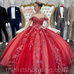 Off The Shoulder Red Quinceanera Dresses Lace Appliques Beads Tull Princess Girl Birthday Party Gowns