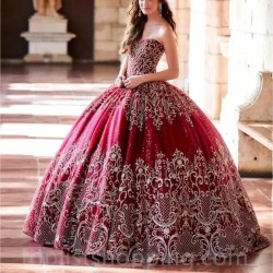 Sweetheart Red Quinceanera Dresses Sequins Lace Appliques Ball Gowns Sweet 16 Vestidos de 15 Años