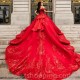 Off Shoulder Red Sequined Lace Quinceanera Dresses Appliques Ruffles Party Crystal Vestidos De 15 Anos