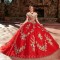 Off the Shoulder Red Sexy Quinceanera Dresses Ball Gown Princess Birthday Gold Applique Flower Gown