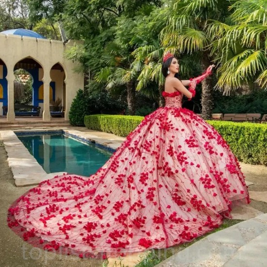 Red Shiny Ball Gown Quinceanera Dress Off Shoulder Sweet 16 Birthday Party Formal vestidos de 15