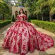 Red Shiny Ball Gown Quinceanera Dress Off Shoulder Sweet 16 Birthday Party Formal vestidos de 15