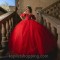 Red Shiny Sweet 16 Quinceanera Dress Off Shoulder Beads Crystal Tull Ball Gown Princess Party Birthday Dress