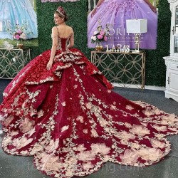 Red Spaghetti Strap Luxury Quinceanera Dress Charro Mexican Appliques Flower Beads Dress vestido de 15