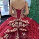 Red Spaghetti Strap Luxury Quinceanera Dress Charro Mexican Appliques Flower Beads Dress vestido de 15