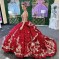 Red Spaghetti Strap Luxury Quinceanera Dress Charro Mexican Appliques Flower Beads Dress vestido de 15