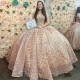 Off Shoulder Rose Gold Glittered Quinceanera Dress Voluminous Sequins Vestidos Prom Vestidos De Baile Applique Beads Tulle Gown