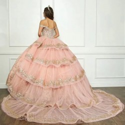 Rose Gold Princess Ball Gown Quinceanera Dress Off The Shoulder Party Sweet 16 Vestidos De 15