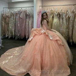 Rose Gold Quinceanera Dresses Off The Shoulder Vestidos De 15 Formal Princess Party Dress