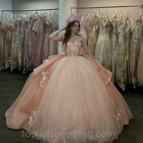 Rose Gold Quinceanera Dresses Off The Shoulder Vestidos De 15 Formal Princess Party Dress