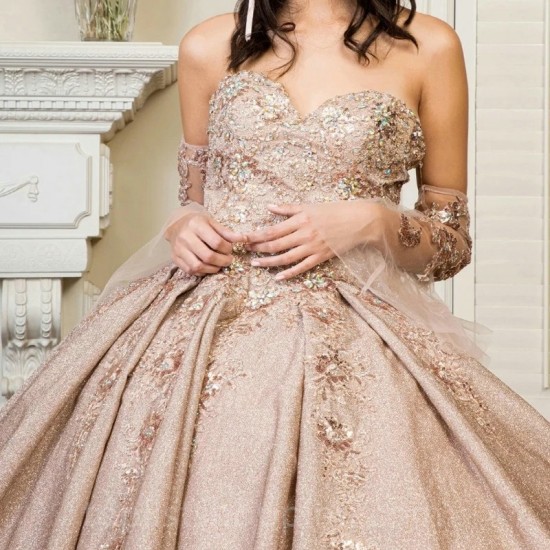 Off Shoulder Rose Gold Shiny Ball Gown Quinceanera Dress 2024 Tulle Appliques Lace Beads Sweet 15 16 Years Birthday Party Dress