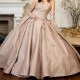 Off Shoulder Rose Gold Shiny Ball Gown Quinceanera Dress 2024 Tulle Appliques Lace Beads Sweet 15 16 Years Birthday Party Dress