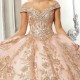 Rose Gold Shiny Ball Gown Quinceanera Dress Beads Off Shoulder Sweet 15 16 Years Vestidos De XV Anos