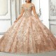 Rose Gold Shiny Ball Gown Quinceanera Dress Beads Off Shoulder Sweet 15 16 Years Vestidos De XV Anos