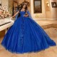 Royal Blue 3D Flowers Bow Quinceanera Dresses Off The Shoulder Appliques Lace Sweet 16 Corset Vestido De 15 Anos