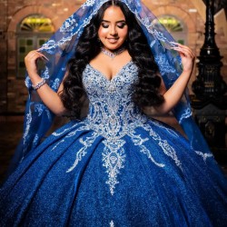 Spaghetti Royal Blue Quinceanera Dress Ball Gown With Cape Applique Beading Crystal Sweet 16 Vestidos De 15 Años