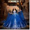 Spaghetti Royal Blue Quinceanera Dress Ball Gown With Cape Applique Beading Crystal Sweet 16 Vestidos De 15 Años