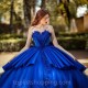 Royal Blue Tiered Quinceanera Dresses Glitter Princess Vestidos De 15 Novia Sweet 16 Birthday Prom Gowns