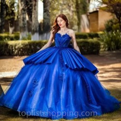 Royal Blue Tiered Quinceanera Dresses Glitter Princess Vestidos De 15 Novia Sweet 16 Birthday Prom Gowns