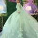 Sage Green 3D Flowers Floral Appliques Lace Off The Shoulder Quinceanera Dresses Corset Vestidos De XV 15 Anos