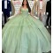 Sage Green Charro Quinceanera Dresses Ball Gown Off The Shoulder Sparkly Mexican Sweet 16 Dresses 15 Anos