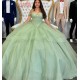 Sage Green Charro Quinceanera Dresses Ball Gown Off The Shoulder Sparkly Mexican Sweet 16 Dresses 15 Anos