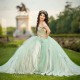 Sage Green Lace Quinceanera Dresses Ball Gown 2024 Sweetheart Beaded Flower Off Shoulder Sweet 16 Dress