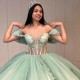 Sage Green Quinceanera Dresses Ball Gown Off Shoulder Puffy Sweet 16 Dress Celebrity Party Gowns Graduation