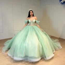 Sage Green Quinceanera Dresses Ball Gown Off Shoulder Puffy Sweet 16 Dress Celebrity Party Gowns Graduation