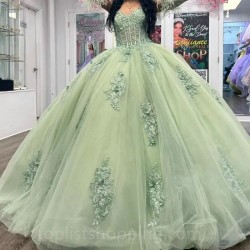 Sage Green Quinceanera Dresses For Sweet 16 Girls Feather Sweetheart Princess Ball Gowns Tull 15 Vestidos