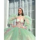 Sage Green Quinceanera Dresses Jacket V Neck 2024 Ball Gown Princess Dress Lace Appliques Vestidos De 15 Anos