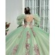 Sage Green Quinceanera Dresses Jacket V Neck 2024 Ball Gown Princess Dress Lace Appliques Vestidos De 15 Anos