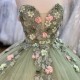 Sage Green Shiny Ball Gown Quinceanera Dresses Beads Sweetheart 3D Floral Beads Brithday Dance Party Vestidos De Quinceañera