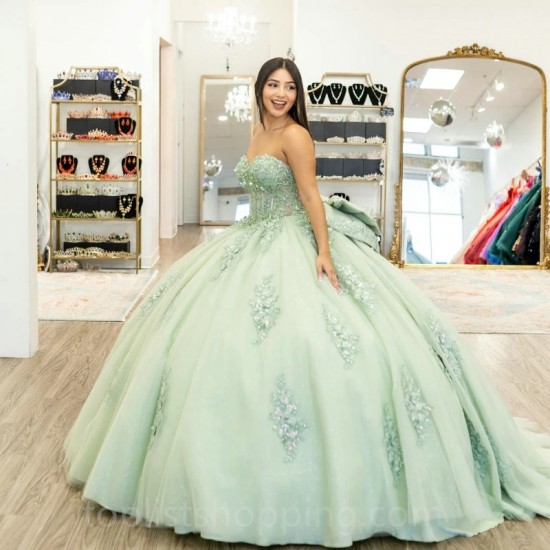 Sage Green Sweetheart Quinceanera Dresses Sweet 16 Prom Evening Gowns Off Shoulder Appliqué Lace Tull Vestidos De 15 Anos Ball